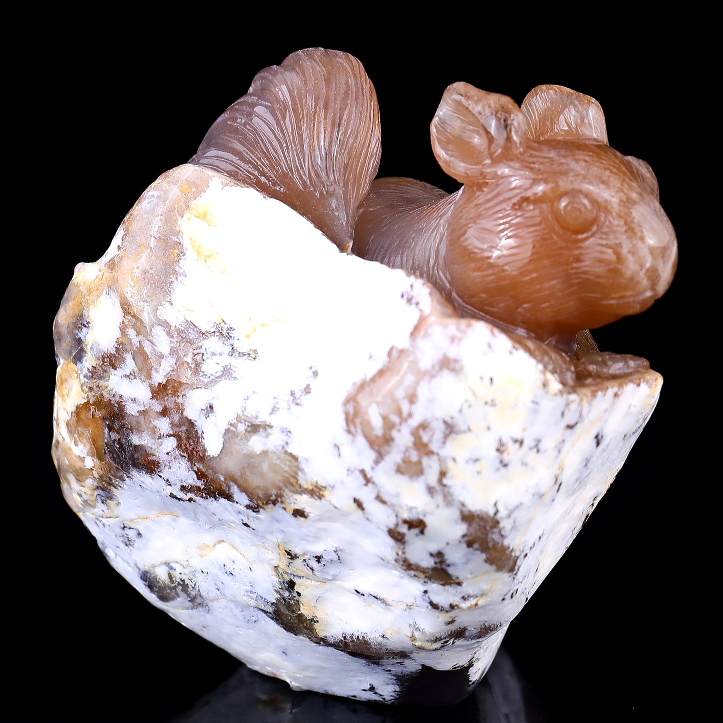 4.5" Chalcedony Hand Carved Crystal Squirrel Sculpture Crystallumi