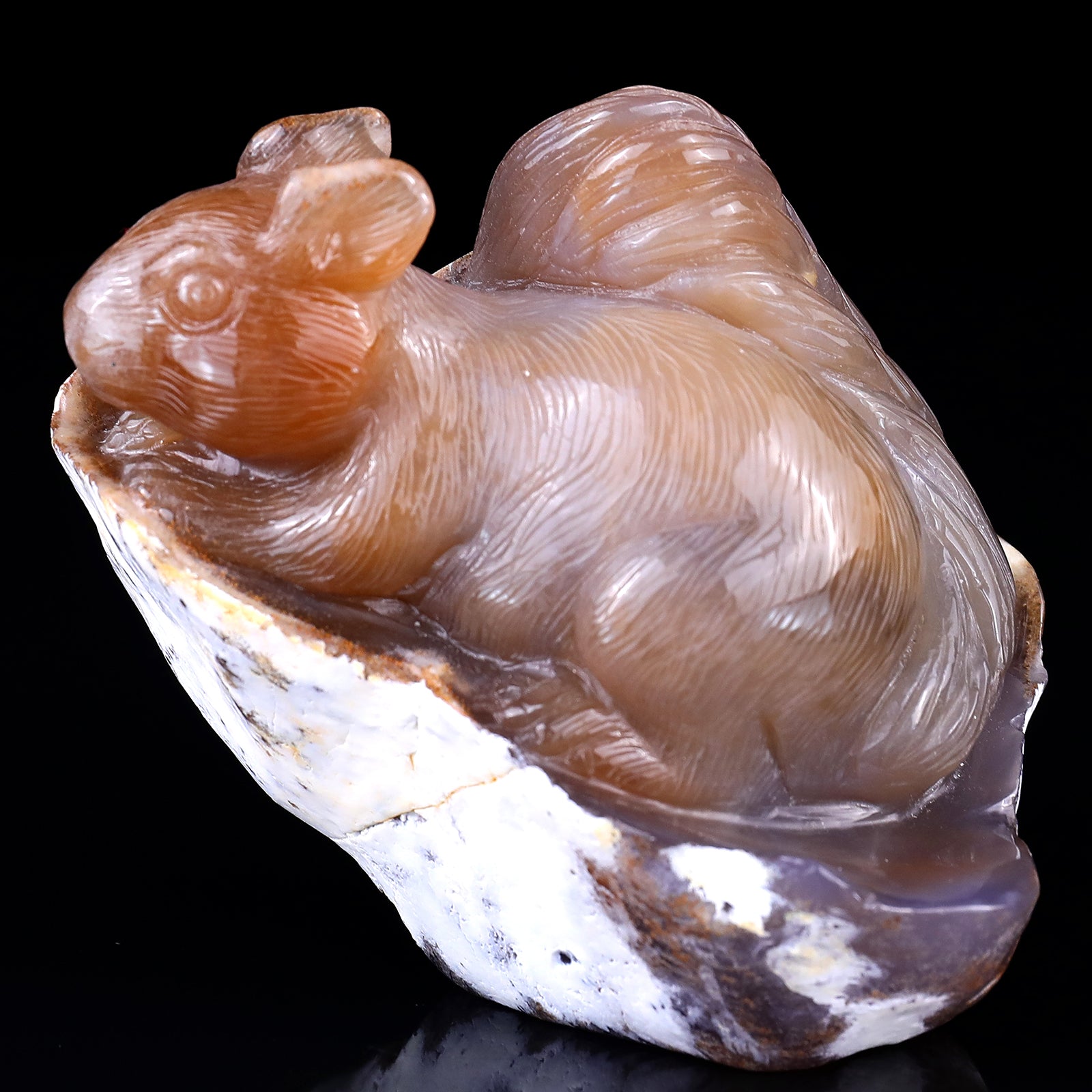 4.5" Chalcedony Hand Carved Crystal Squirrel Sculpture Crystallumi