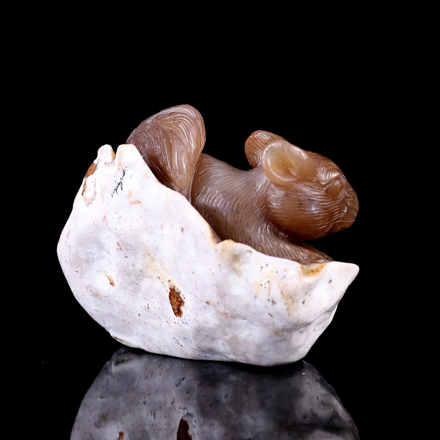 4.5" Chalcedony Hand Carved Crystal Squirrel Sculpture Crystallumi