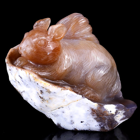 4.5" Chalcedony Hand Carved Crystal Squirrel Sculpture Crystallumi