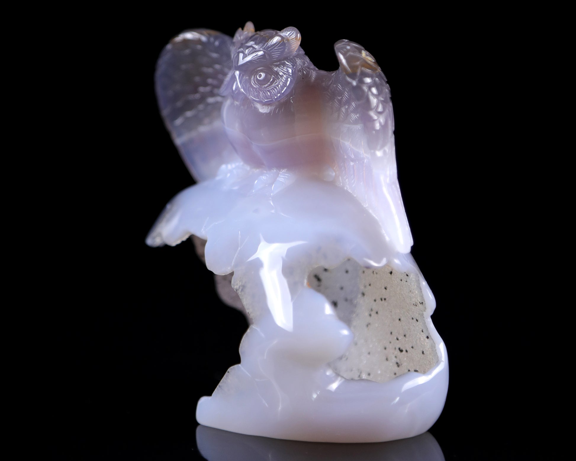 4.6" Blue Chalcedony Hand Carved Crystal Owl Sculpture Crystallumi