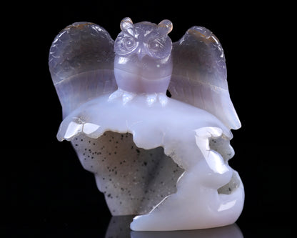 4.6" Blue Chalcedony Hand Carved Crystal Owl Sculpture Crystallumi