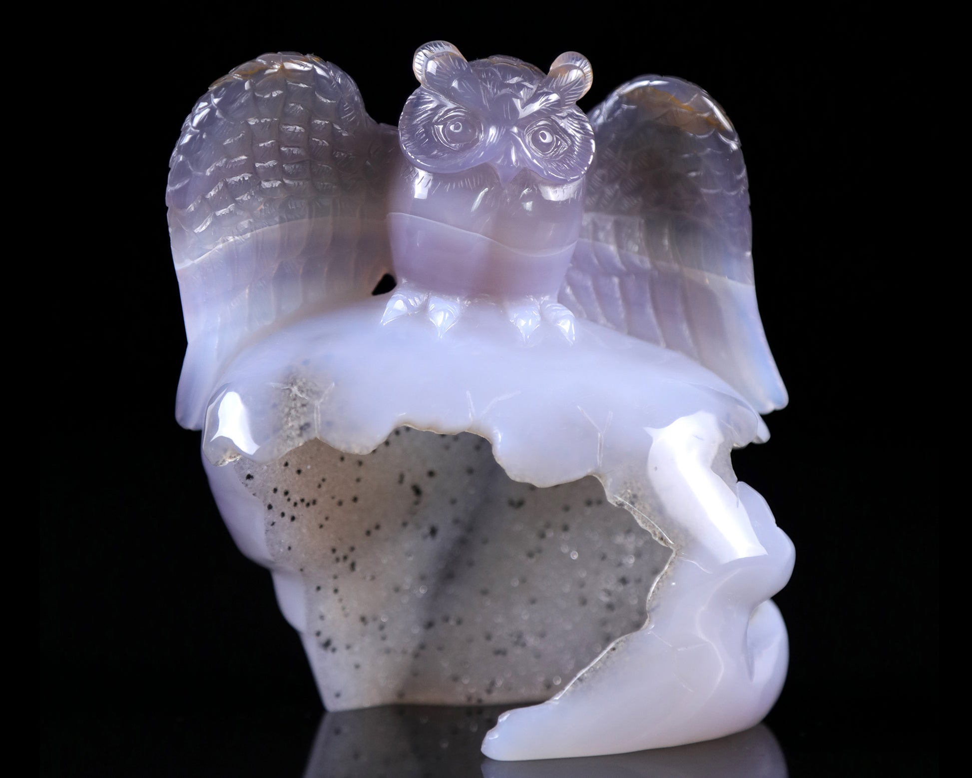 4.6" Blue Chalcedony Hand Carved Crystal Owl Sculpture Crystallumi