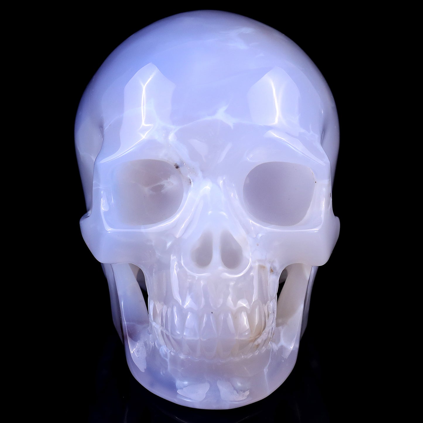 4.6" Blue Chalcedony Hand Carved Crystal Realistic Skull Sculpture Crystallumi