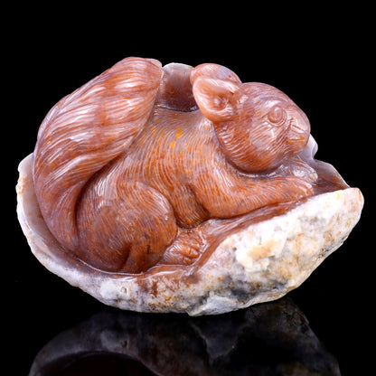 4.6" Chalcedony Hand Carved Crystal Squirrel Sculpture Crystallumi