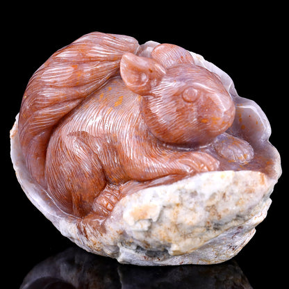 4.6" Chalcedony Hand Carved Crystal Squirrel Sculpture Crystallumi