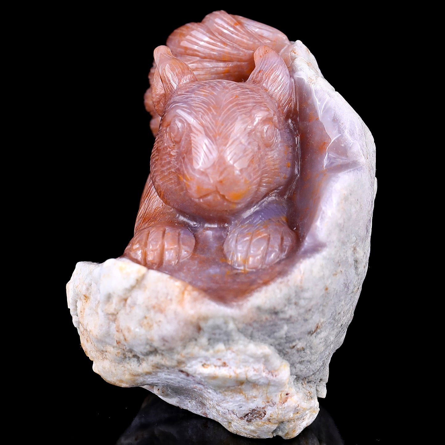 4.6" Chalcedony Hand Carved Crystal Squirrel Sculpture Crystallumi