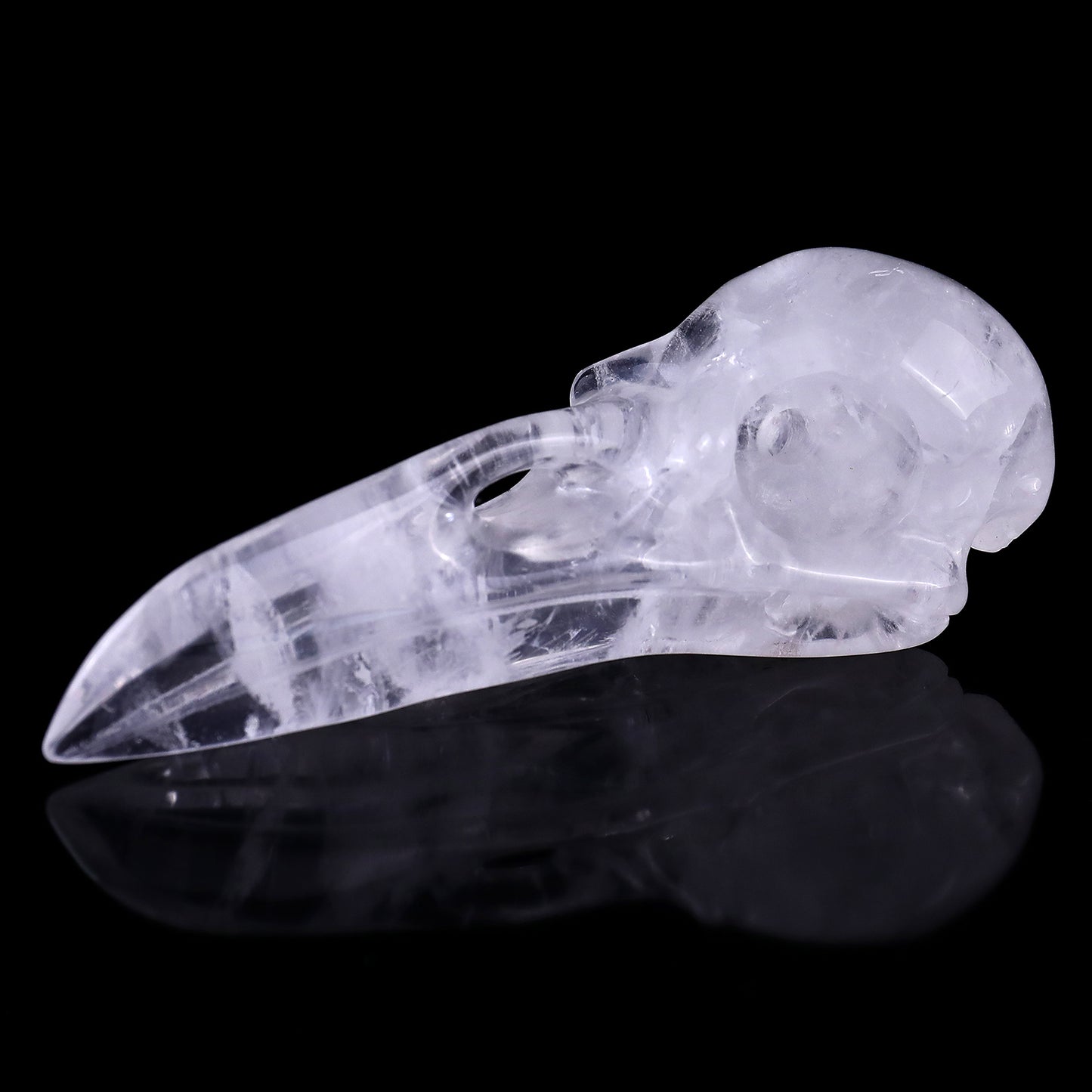 4.7" Angolan Quartz Hand Carved Crystal Raven Skull Sculpture Crystallumi