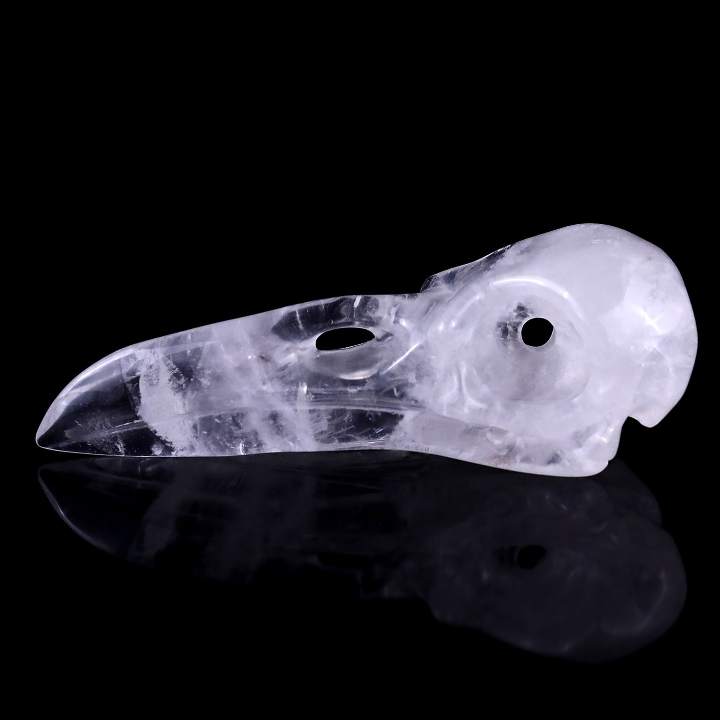 4.7" Angolan Quartz Hand Carved Crystal Raven Skull Sculpture Crystallumi