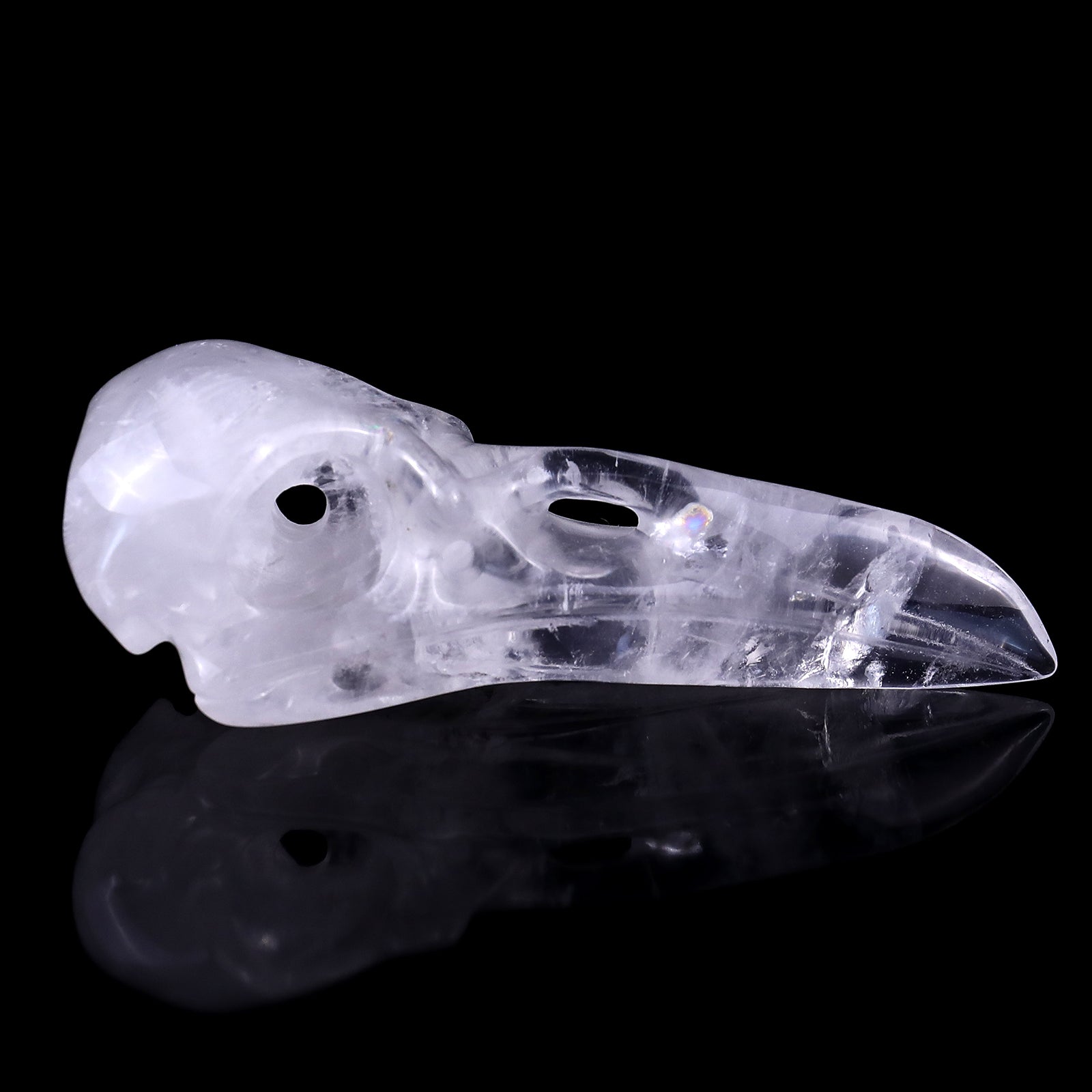 4.7" Angolan Quartz Hand Carved Crystal Raven Skull Sculpture Crystallumi