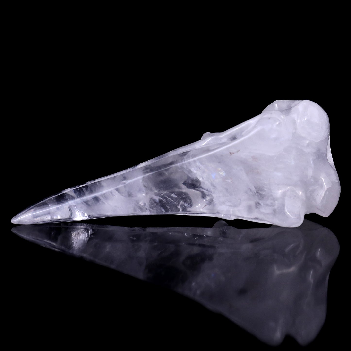 4.7" Angolan Quartz Hand Carved Crystal Raven Skull Sculpture Crystallumi