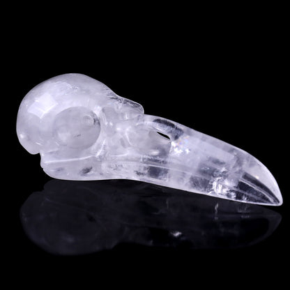 4.7" Angolan Quartz Hand Carved Crystal Raven Skull Sculpture Crystallumi