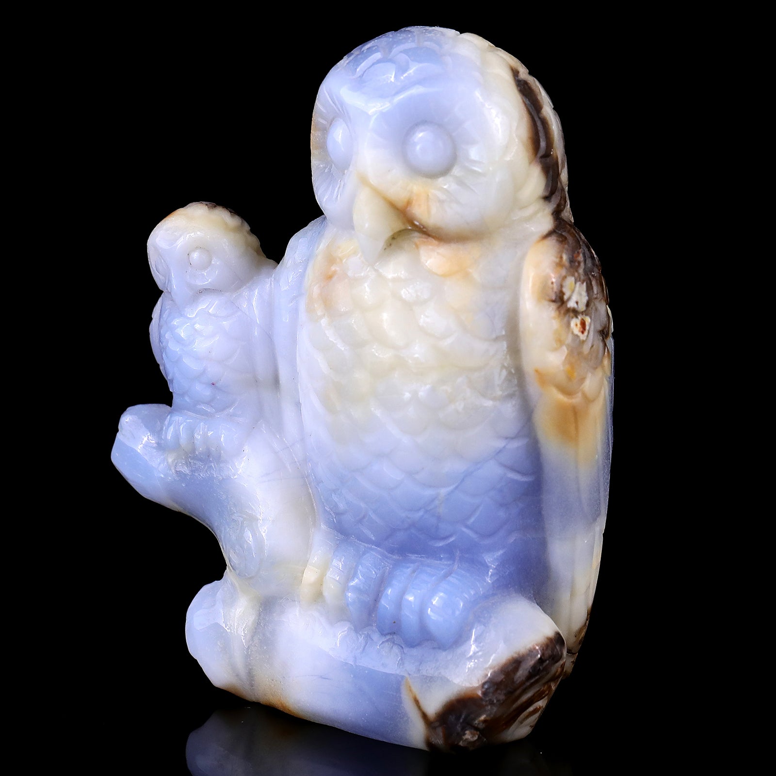 4.7" Blue Chalcedony Hand Carved Crystal Owl Sculpture Crystallumi