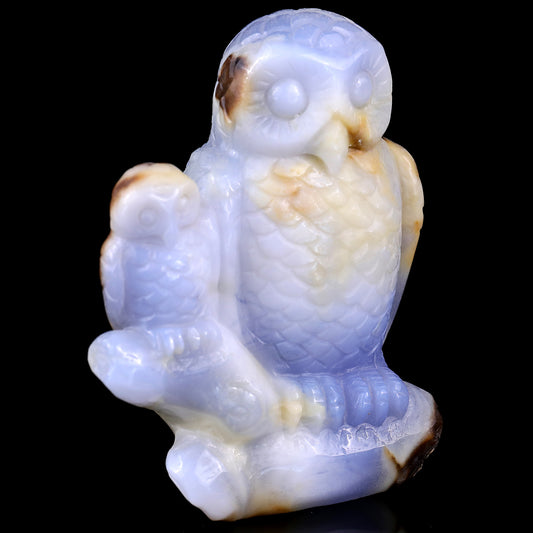 4.7" Blue Chalcedony Hand Carved Crystal Owl Sculpture Crystallumi