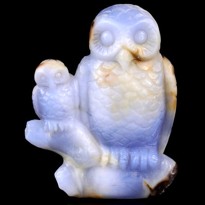 4.7" Blue Chalcedony Hand Carved Crystal Owl Sculpture Crystallumi