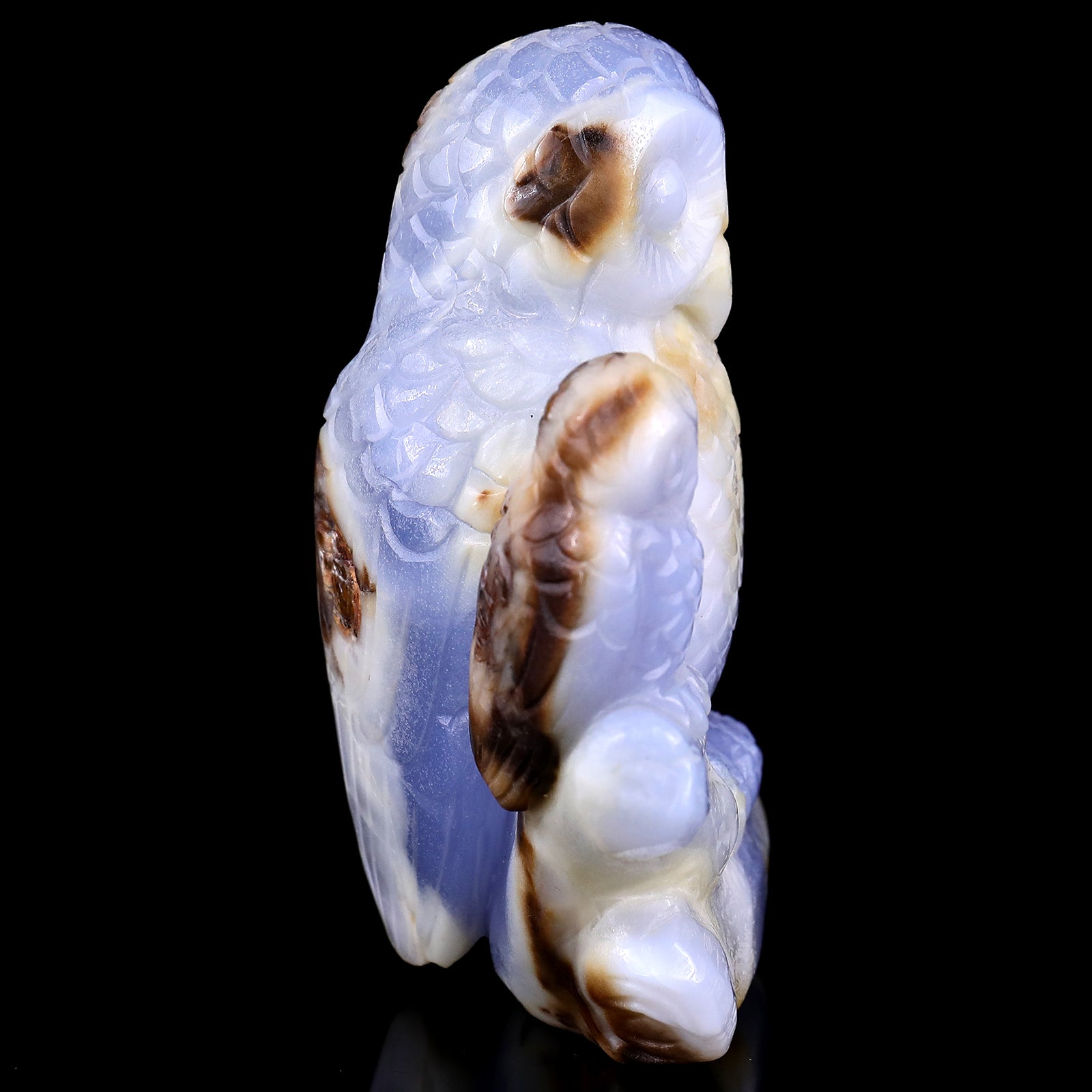 4.7" Blue Chalcedony Hand Carved Crystal Owl Sculpture Crystallumi