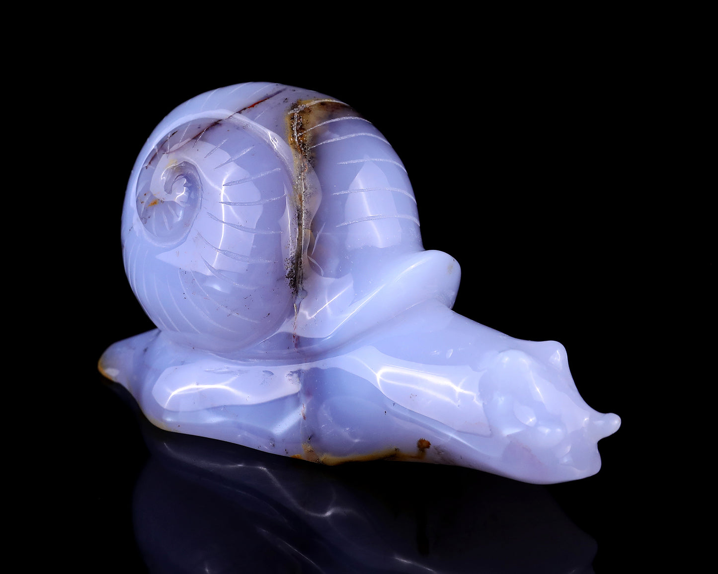 4.7" Blue Chalcedony Hand Carved Crystal Snail Sculpture Crystallumi