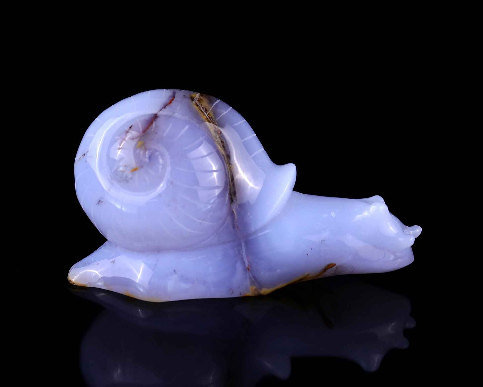 4.7" Blue Chalcedony Hand Carved Crystal Snail Sculpture Crystallumi