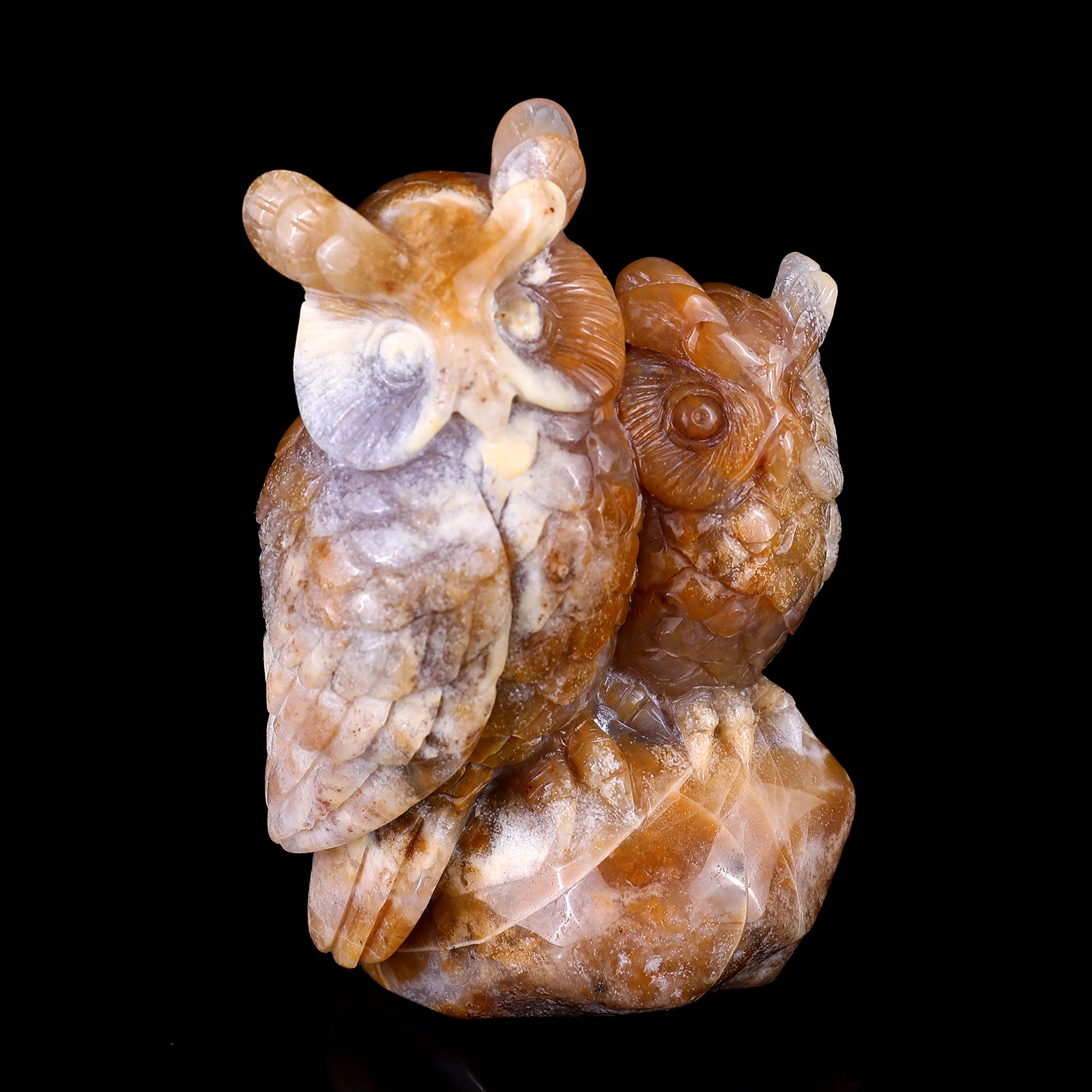 4.7" Chalcedony Hand Carved Crystal Owl Sculpture Crystallumi