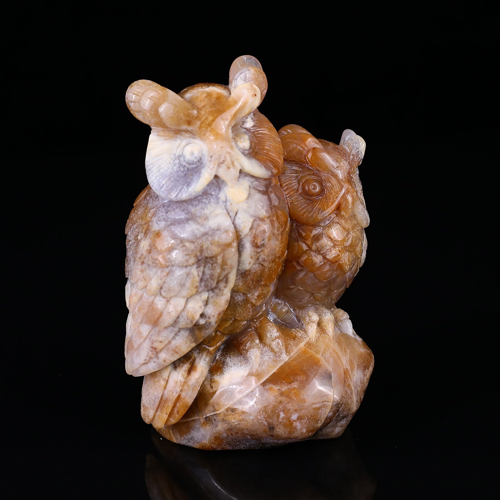 4.7" Chalcedony Hand Carved Crystal Owl Sculpture Crystallumi