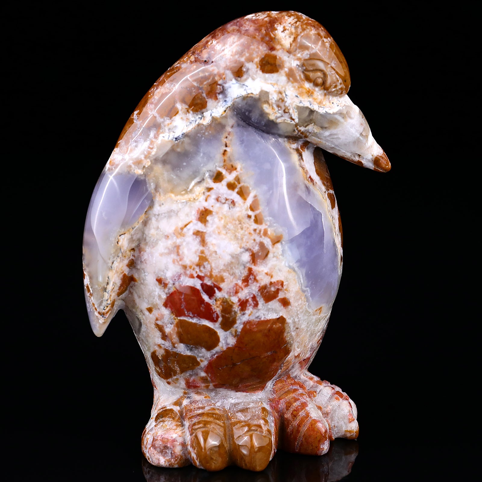 4.7" Chalcedony Hand Carved Crystal Penguin Sculpture Crystallumi