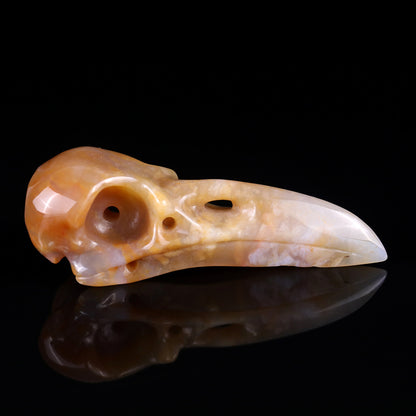 4.7" Chalcedony Hand Carved Crystal Raven Skull Sculpture Crystallumi