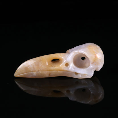 4.7" Chalcedony Hand Carved Crystal Raven Skull Sculpture Crystallumi