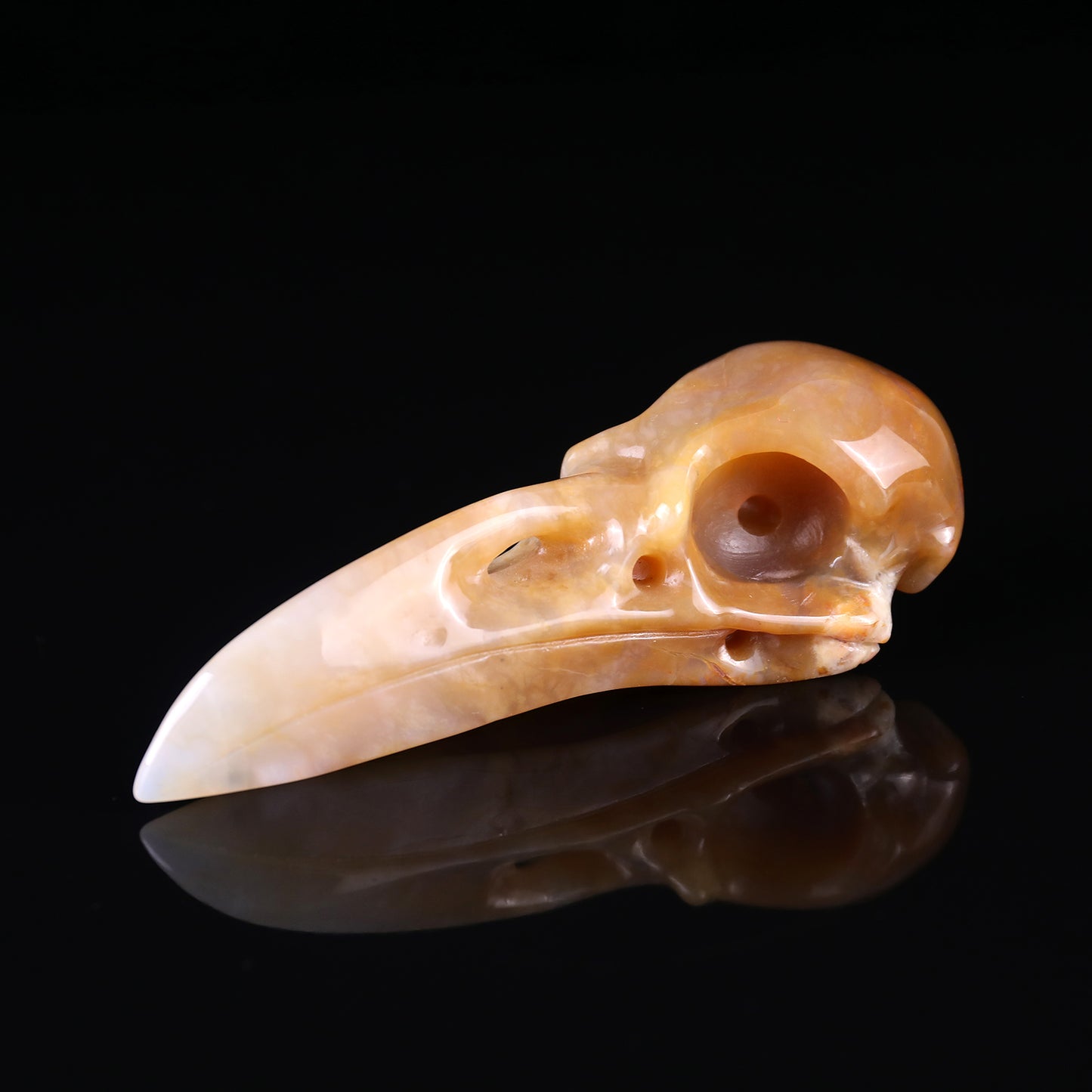 4.7" Chalcedony Hand Carved Crystal Raven Skull Sculpture Crystallumi