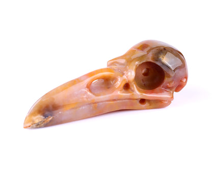 4.7" Chalcedony Hand Carved Crystal Raven Skull Sculpture Crystallumi