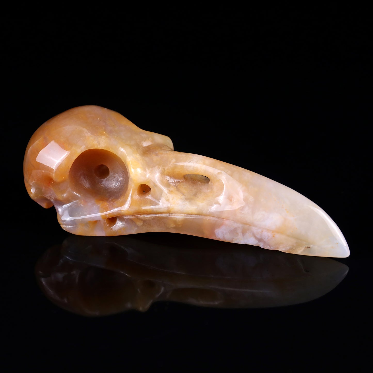 4.7" Chalcedony Hand Carved Crystal Raven Skull Sculpture Crystallumi