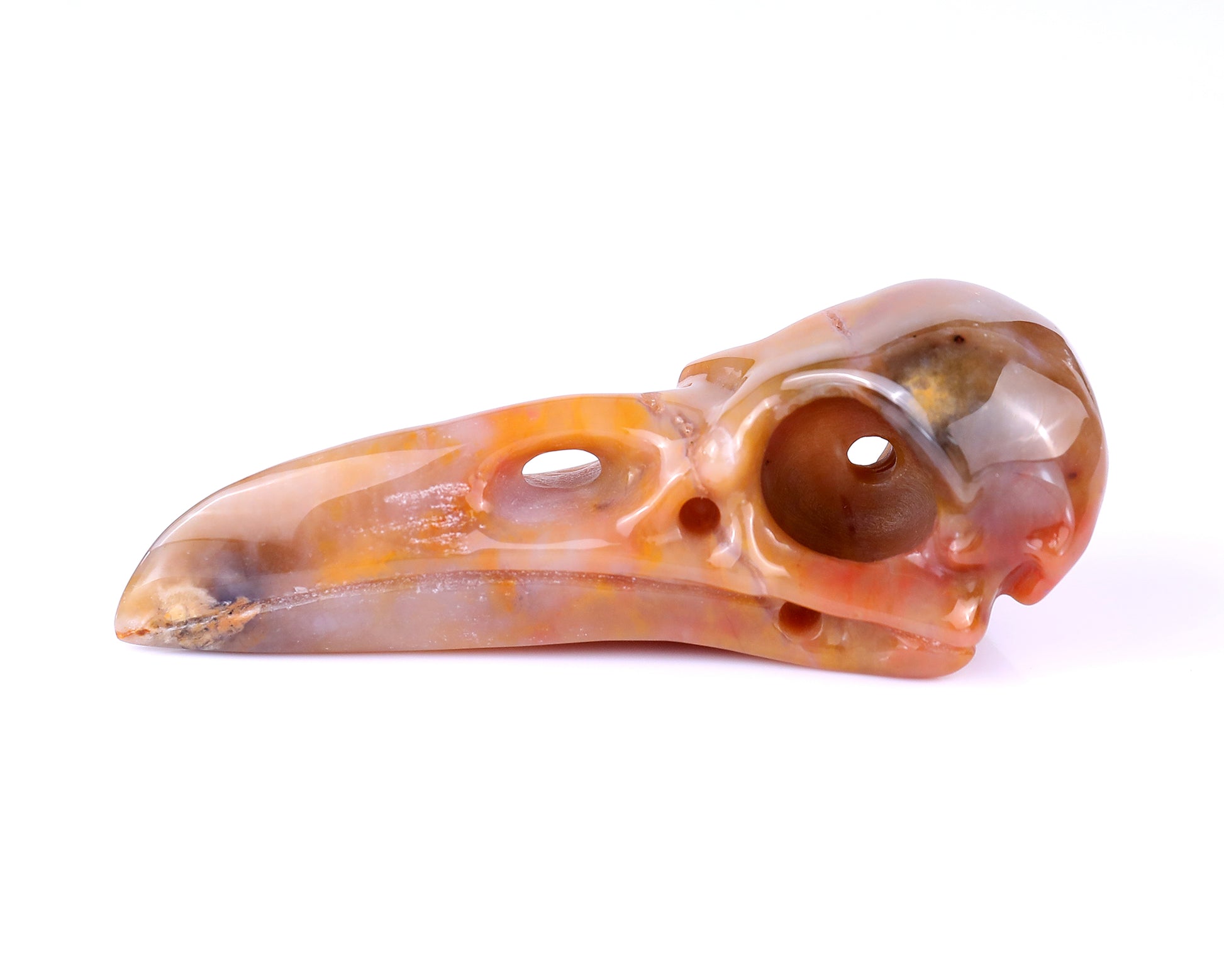 4.7" Chalcedony Hand Carved Crystal Raven Skull Sculpture Crystallumi