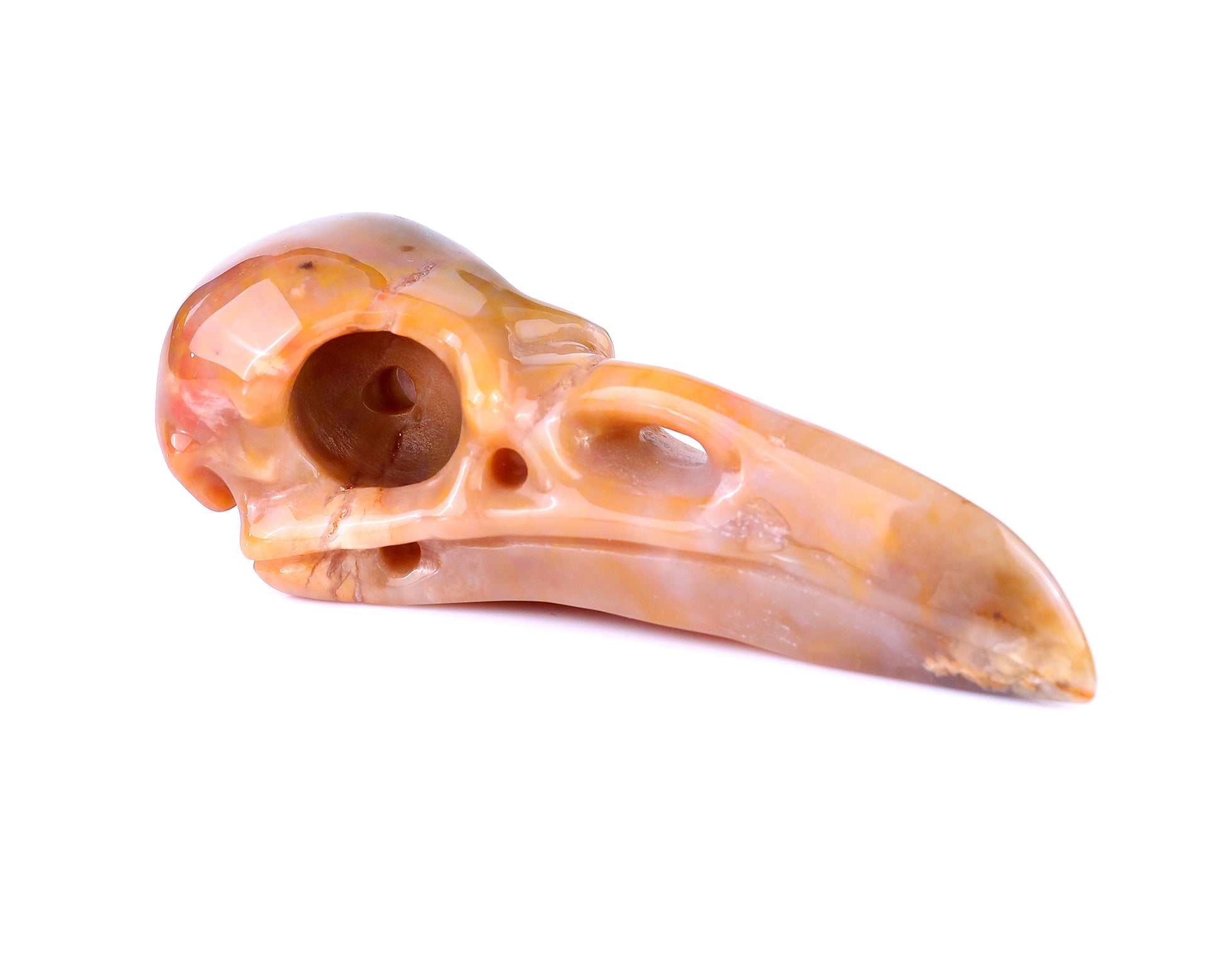 4.7" Chalcedony Hand Carved Crystal Raven Skull Sculpture Crystallumi