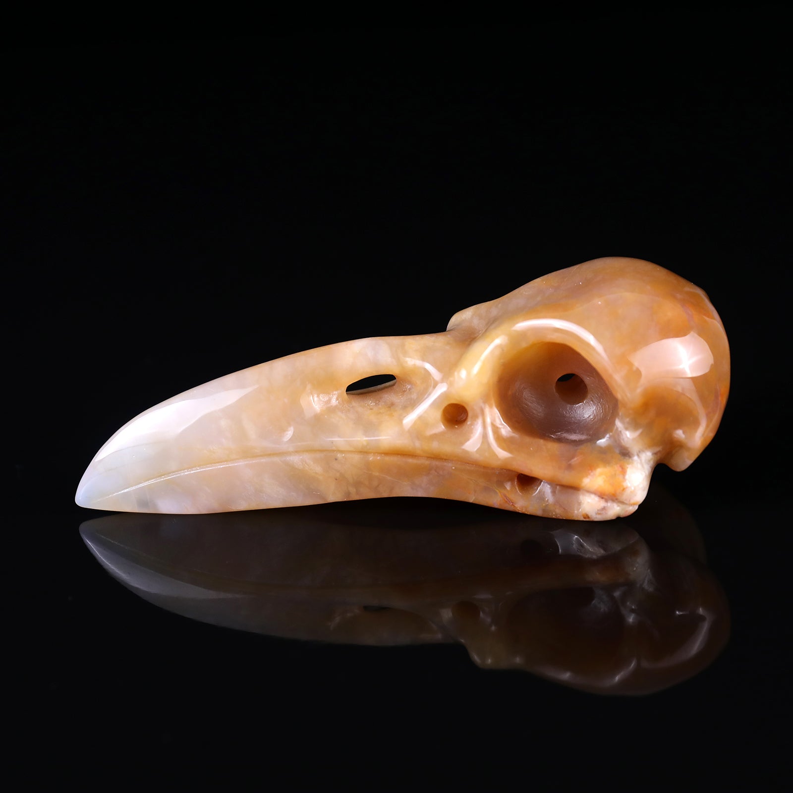 4.7" Chalcedony Hand Carved Crystal Raven Skull Sculpture Crystallumi