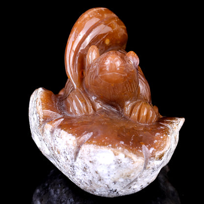 4.7" Chalcedony Hand Carved Crystal Squirrel Sculpture Crystallumi