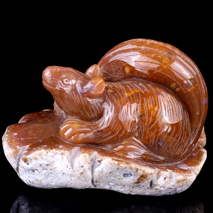 4.7" Chalcedony Hand Carved Crystal Squirrel Sculpture Crystallumi