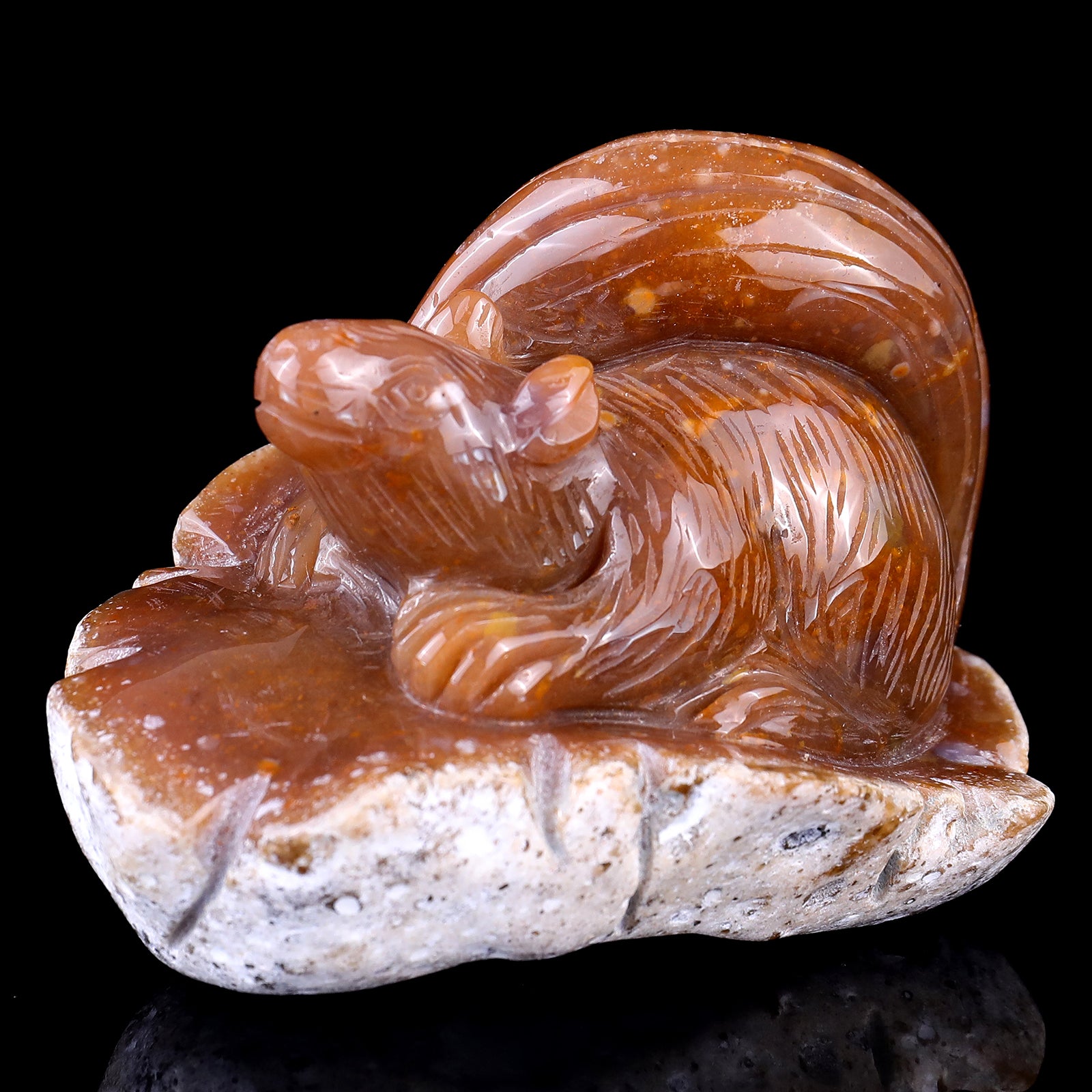 4.7" Chalcedony Hand Carved Crystal Squirrel Sculpture Crystallumi