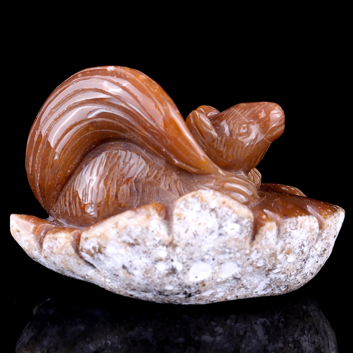 4.7" Chalcedony Hand Carved Crystal Squirrel Sculpture Crystallumi