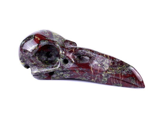 4.7" Dragon Blood Jasper Hand Carved Crystal Raven Skull Sculpture Crystallumi