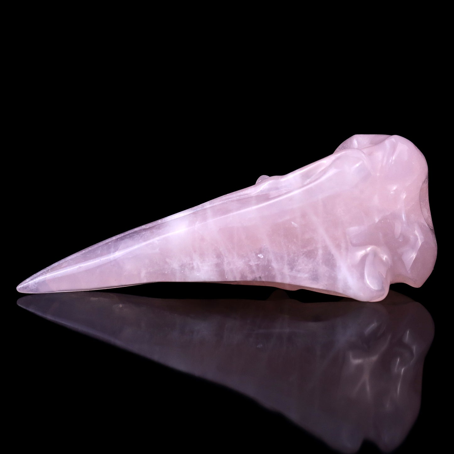 4.7" Rose Quartz Hand Carved Crystal Raven Skull Sculpture Crystallumi