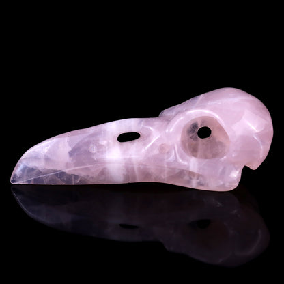 4.7" Rose Quartz Hand Carved Crystal Raven Skull Sculpture Crystallumi