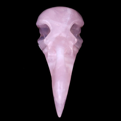 4.7" Rose Quartz Hand Carved Crystal Raven Skull Sculpture Crystallumi