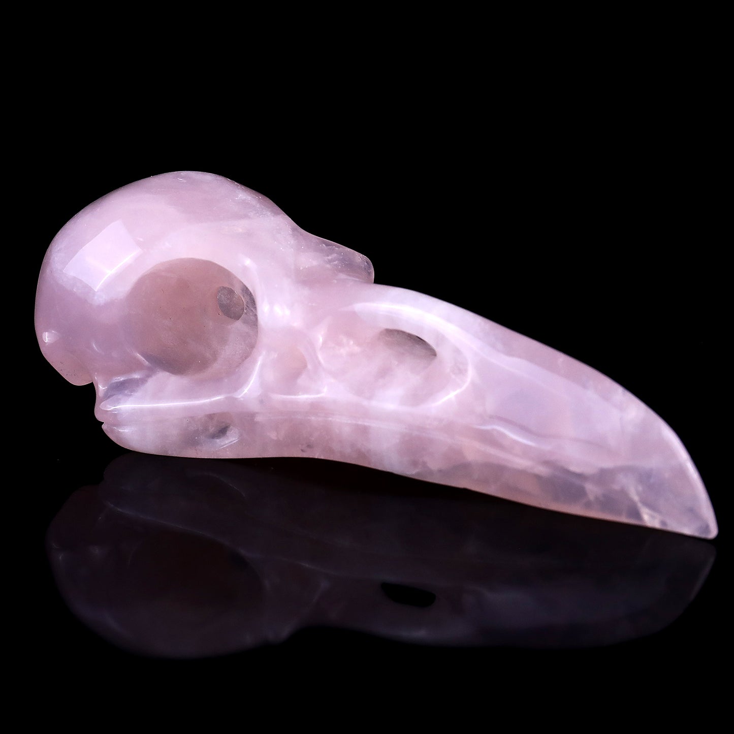 4.7" Rose Quartz Hand Carved Crystal Raven Skull Sculpture Crystallumi