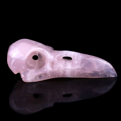 4.7" Rose Quartz Hand Carved Crystal Raven Skull Sculpture Crystallumi