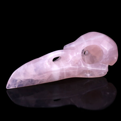 4.7" Rose Quartz Hand Carved Crystal Raven Skull Sculpture Crystallumi