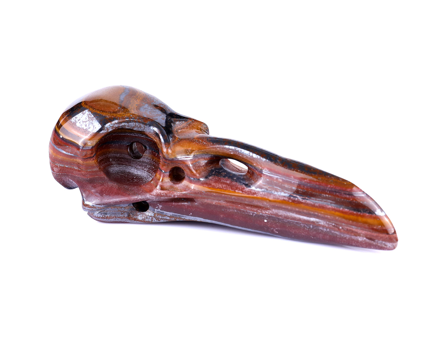 4.7" Tiger Iron Eye Hand Carved Crystal Raven Skull Sculpture Crystallumi