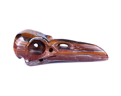 4.7" Tiger Iron Eye Hand Carved Crystal Raven Skull Sculpture Crystallumi