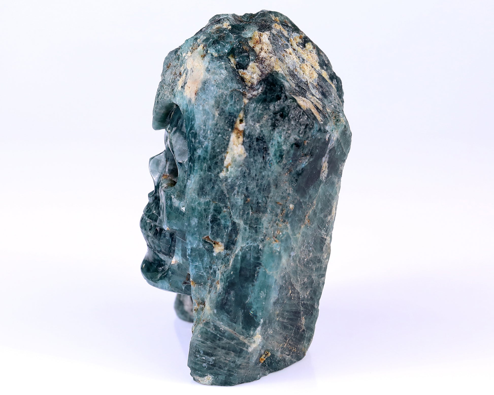 4.8" Blue Apatite Hand Carved Mineral Specimen Skull Sculpture Crystallumi