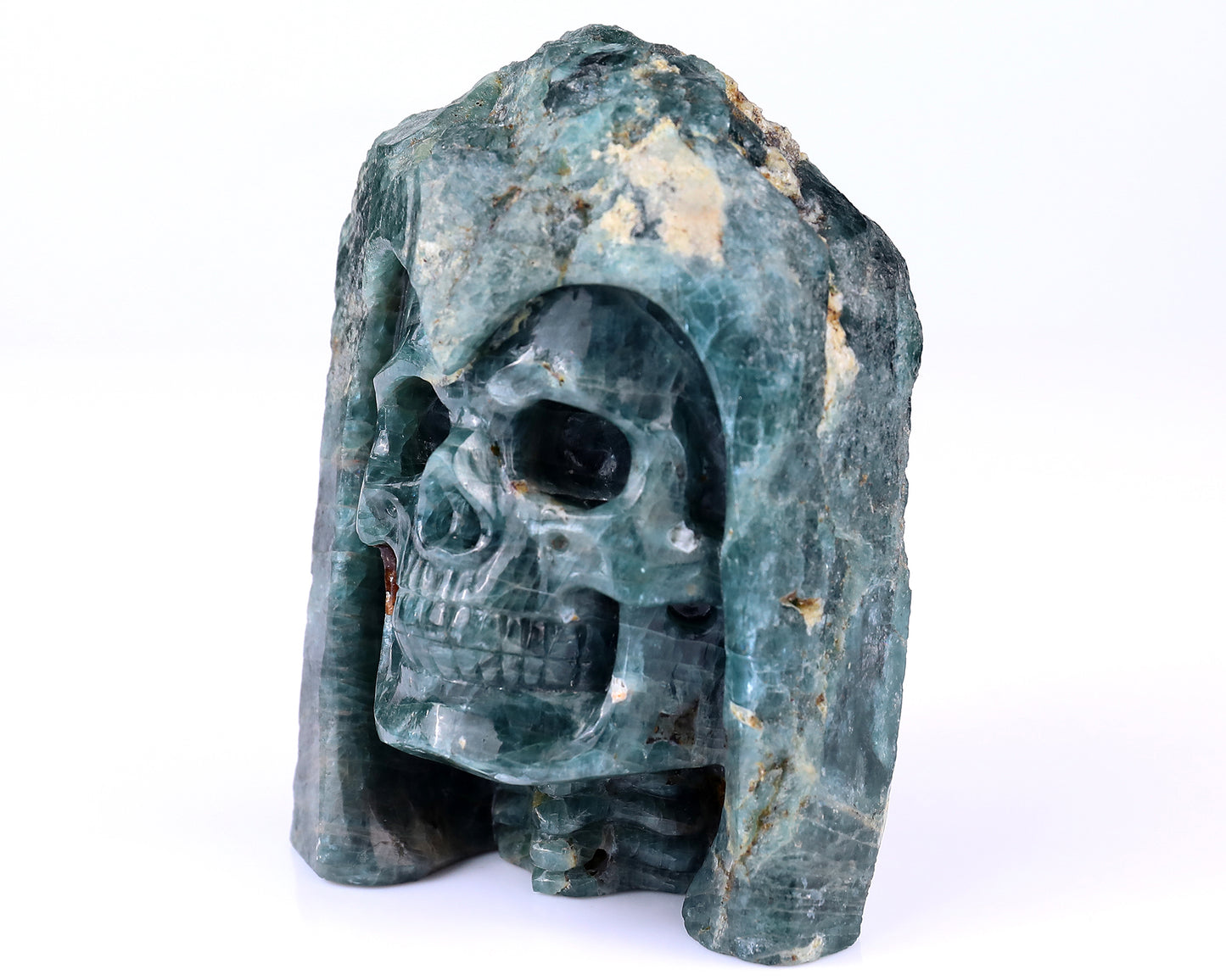 4.8" Blue Apatite Hand Carved Mineral Specimen Skull Sculpture Crystallumi