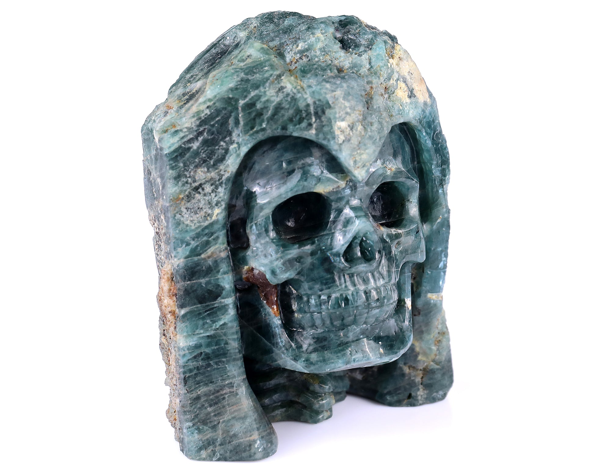 4.8" Blue Apatite Hand Carved Mineral Specimen Skull Sculpture Crystallumi