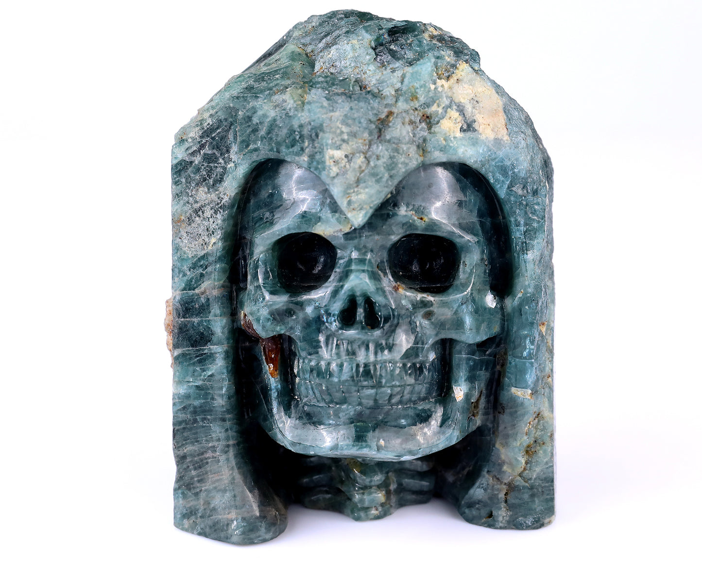 4.8" Blue Apatite Hand Carved Mineral Specimen Skull Sculpture Crystallumi